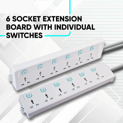 LightX Extension with Switch 6 Socket & 5m With Individual Switch 3250W