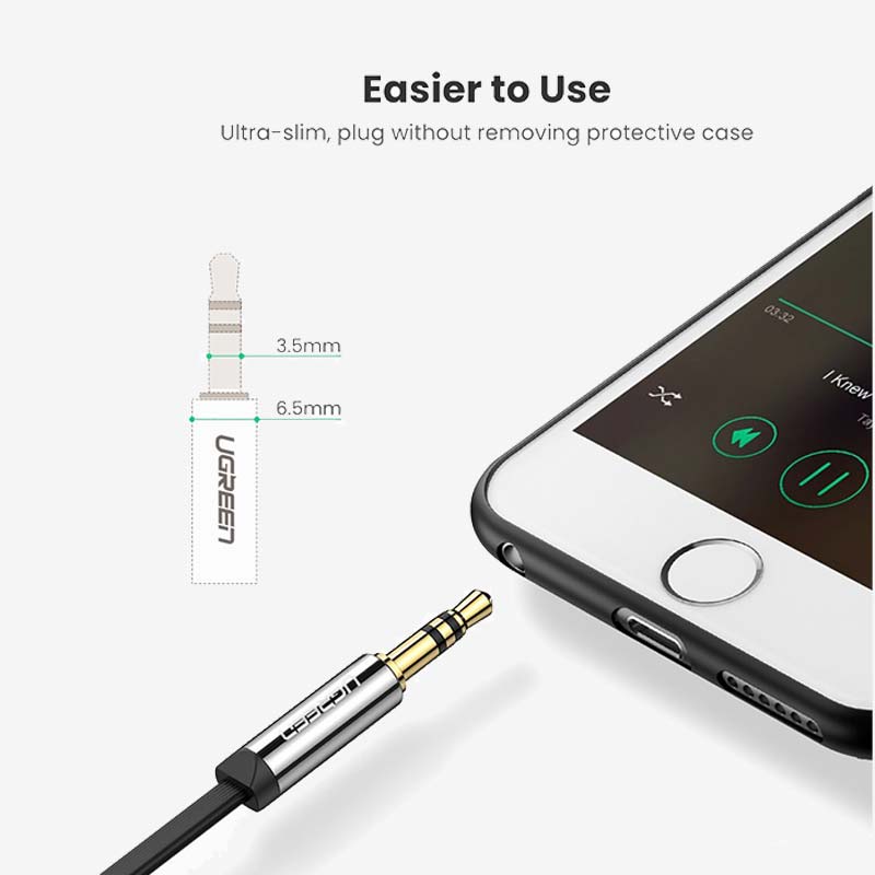 UGREEN 3.5mm Male to 3.5mm Male Straight to Angle Flat Cable 3M.