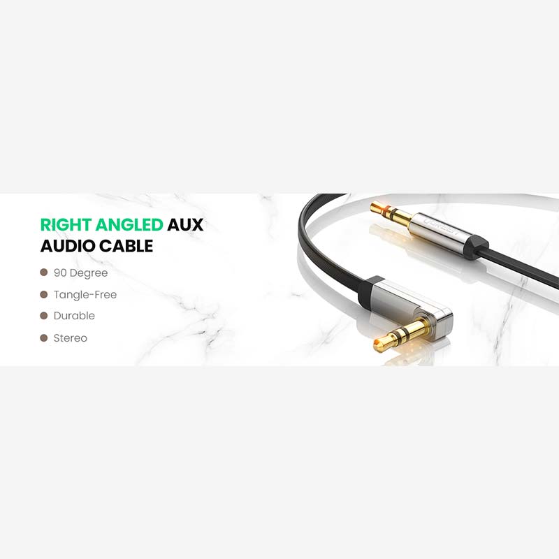 UGREEN 3.5mm Male to 3.5mm Male Straight to Angle Flat Cable 3M.