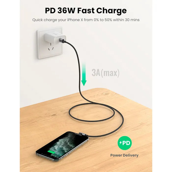UGREEN Type C Male to Lightning Male Angled Cable Alu Case with Braid 1.5m UGREEN Type C Male to Lightning Male Angled Cable Alu Case with Braid 1.5m