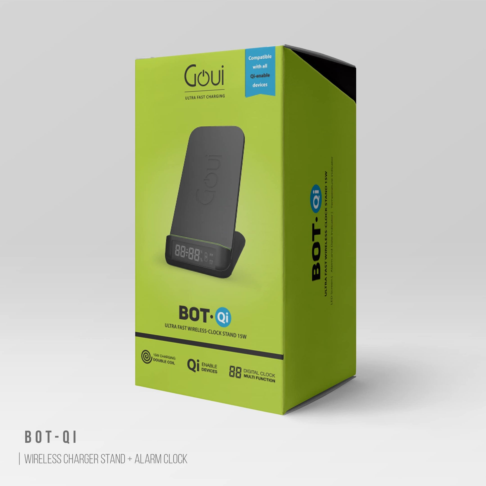 Goui Bot - Wireless Charger Stand + Alarm Clock - Black Goui Bot - Wireless Charger Stand + Alarm Clock - Black