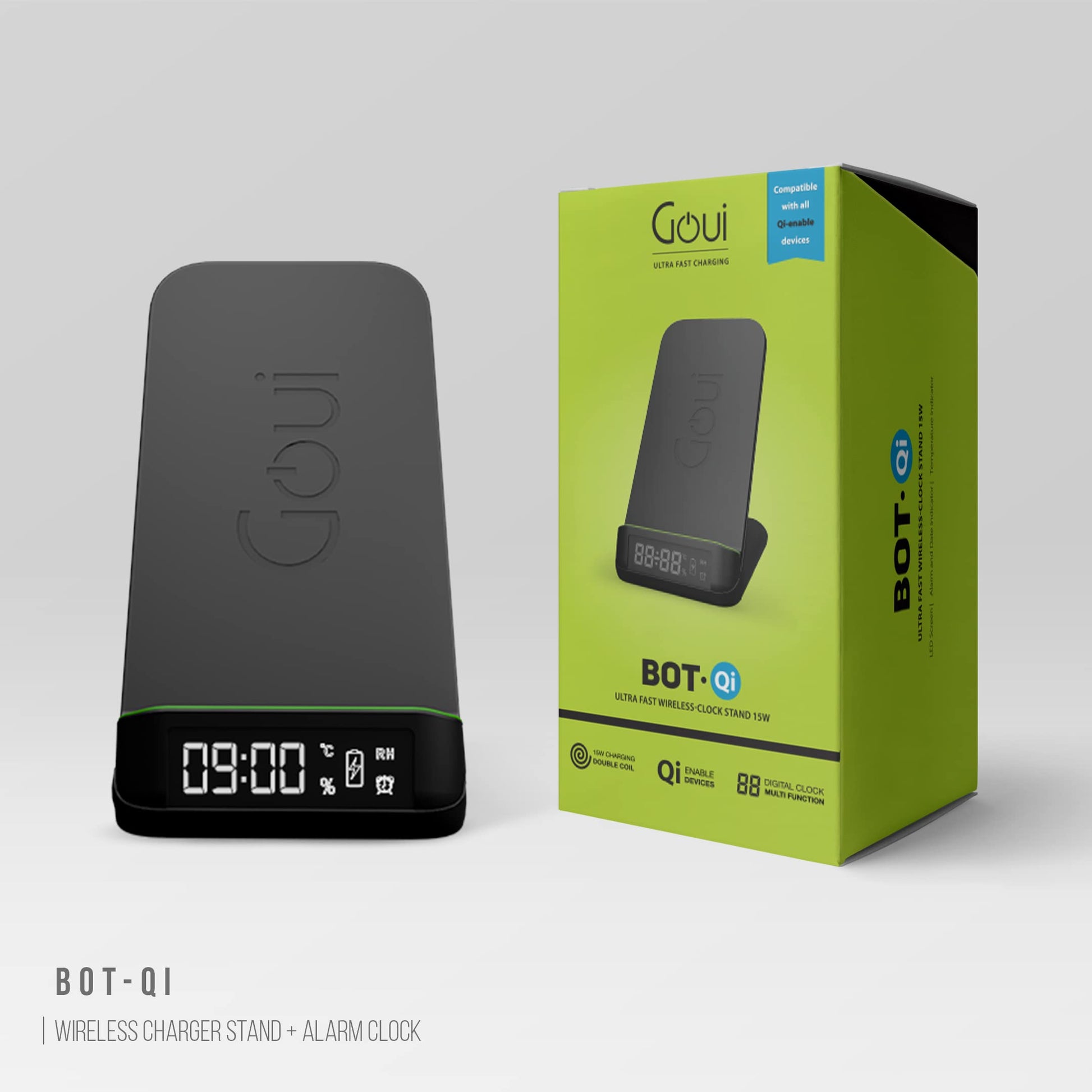 Goui Bot - Wireless Charger Stand + Alarm Clock - Black Goui Bot - Wireless Charger Stand + Alarm Clock - Black