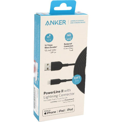 ANKER POWERLINE + II LIGHTNING CABLE 10FT UN(A8454H12) - BLACK - Best Buy Tech