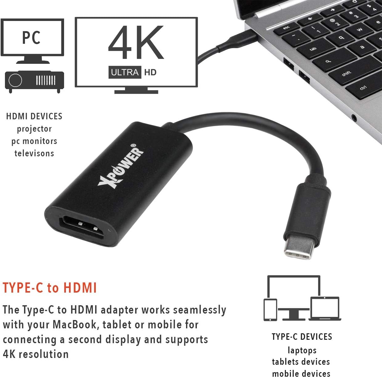 XPower 2nd Gen Aluminum Alloy OTG Type-C to HDMI Adapter TCHAPT2G