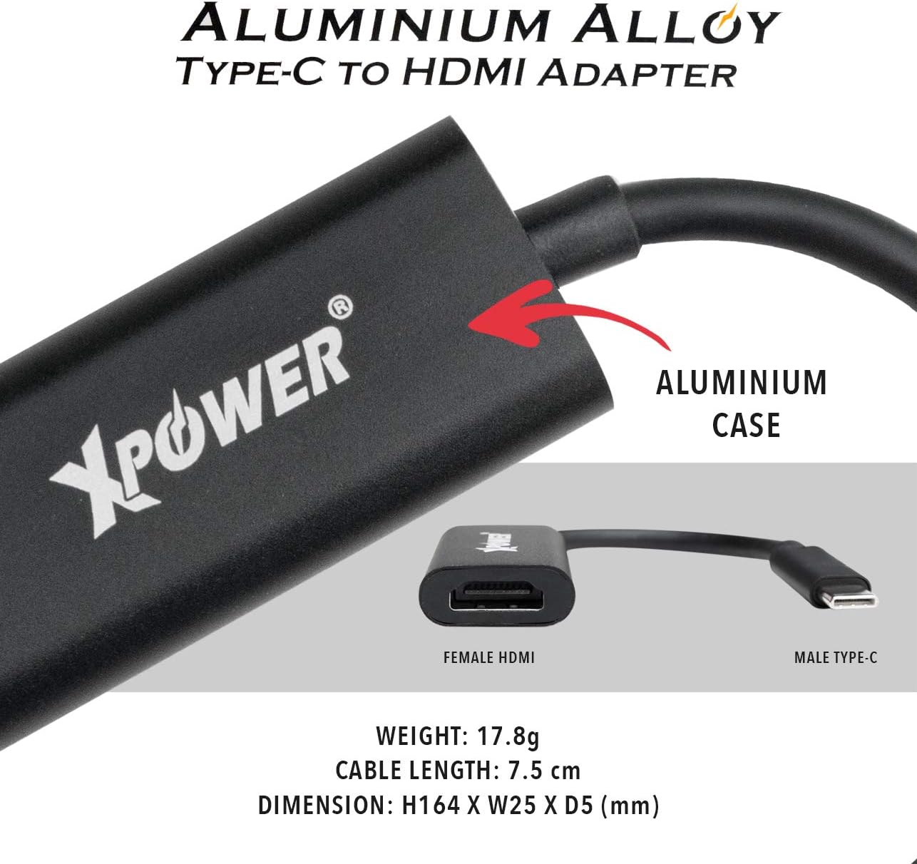 XPower 2nd Gen Aluminum Alloy OTG Type-C to HDMI Adapter TCHAPT2G