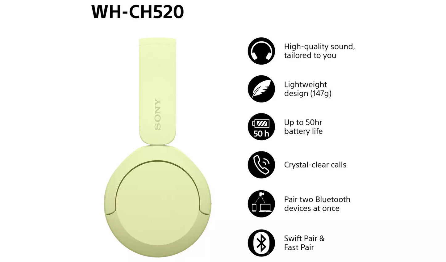 Sony WH-CH520 Wireless  Headphones - Yellow