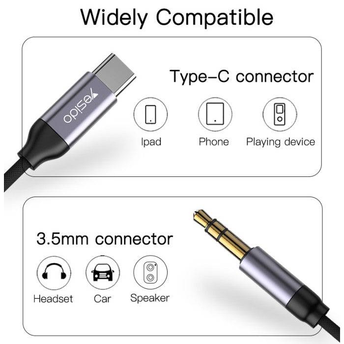 YESIDO AUX ADAPTER TYPE-C TO 3.5MM AUDIO CABLE YAU20 100CM YESIDO AUX ADAPTER TYPE-C TO 3.5MM AUDIO CABLE YAU20 100CM