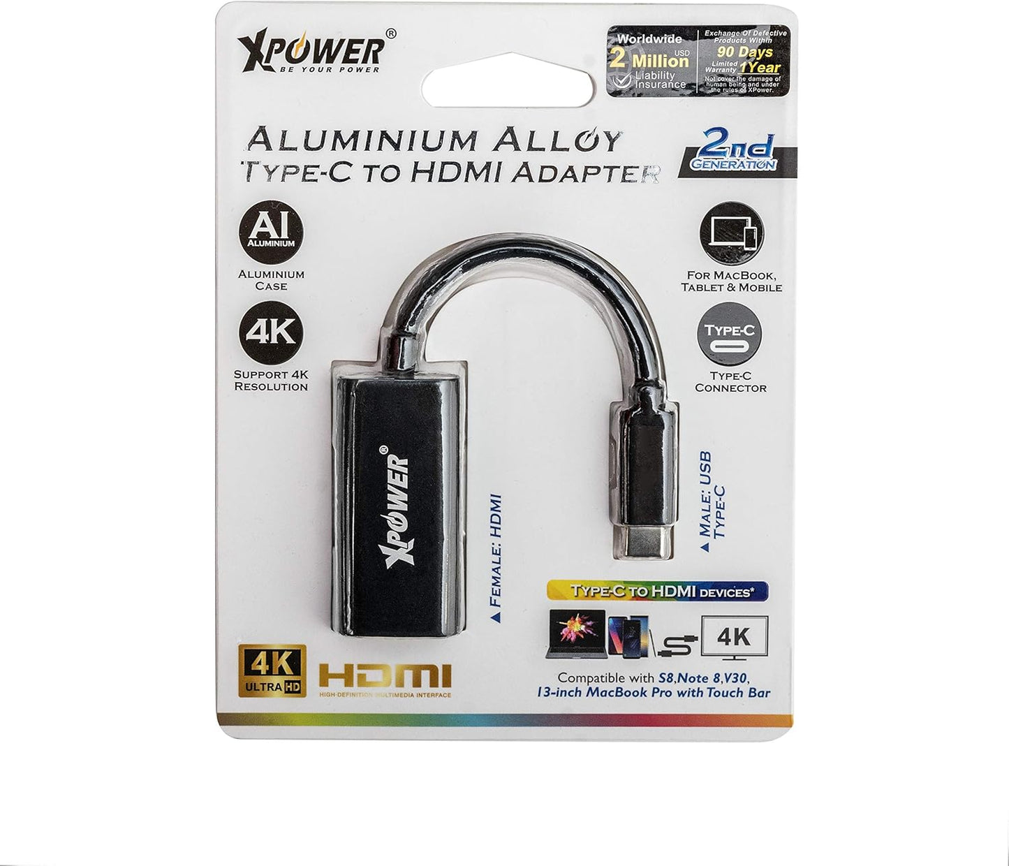 XPower 2nd Gen Aluminum Alloy OTG Type-C to HDMI Adapter TCHAPT2G