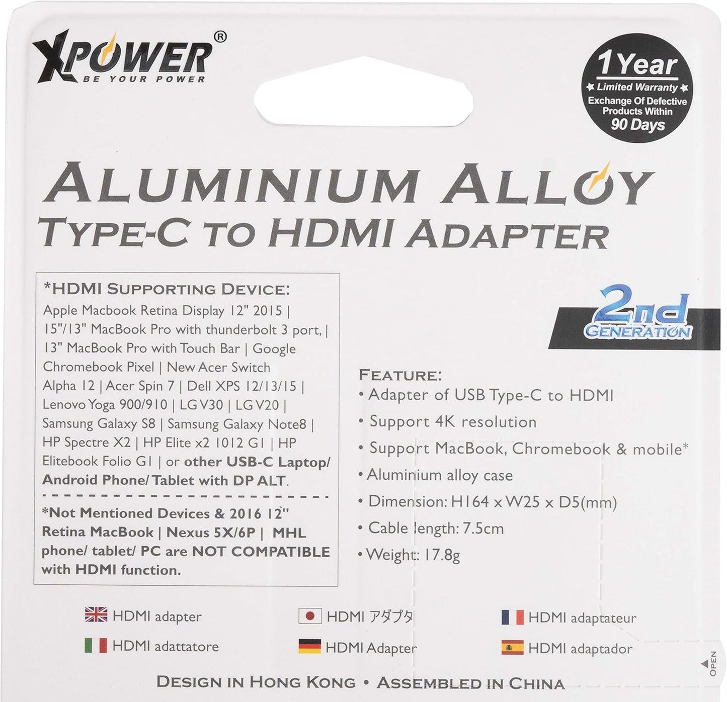 XPower 2nd Gen Aluminum Alloy OTG Type-C to HDMI Adapter TCHAPT2G