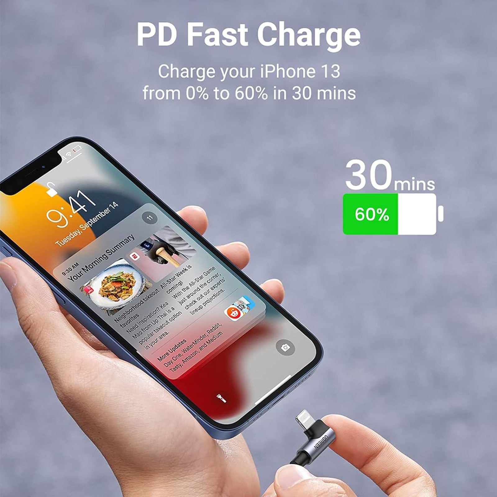 UGREEN USB-C to Angled Lightning Cable Aluminum Shell Braided 2M UGREEN USB-C to Angled Lightning Cable Aluminum Shell Braided 2M