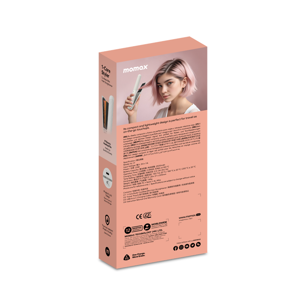 MOMAX 1-CARE STYLER CORDLESS MINI HAIR STRAIGHTENER MOMAX 1-CARE STYLER CORDLESS MINI HAIR STRAIGHTENER