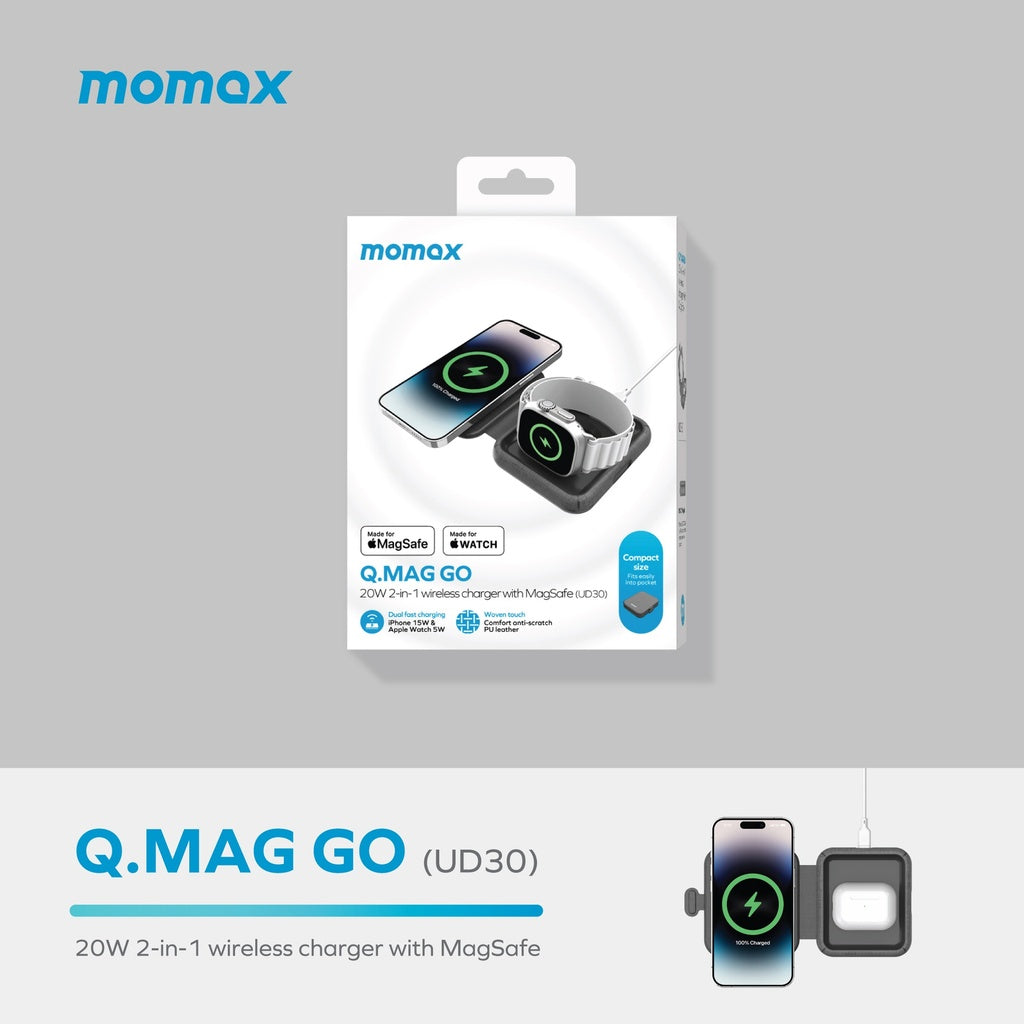 Momax Q. Mag Go 20w 2-in-1 Wireless Charger With Magsafe Momax Q. Mag Go 20w 2-in-1 Wireless Charger With Magsafe
