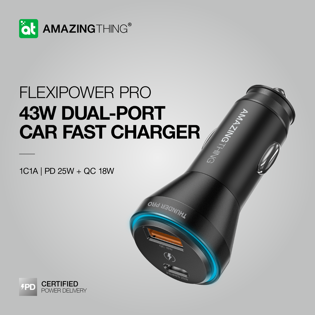 AMAZING THING FLEXIPOWER PRO PD43W 2 PORT CAR CHARGER AMAZING THING FLEXIPOWER PRO PD43W 2 PORT CAR CHARGER