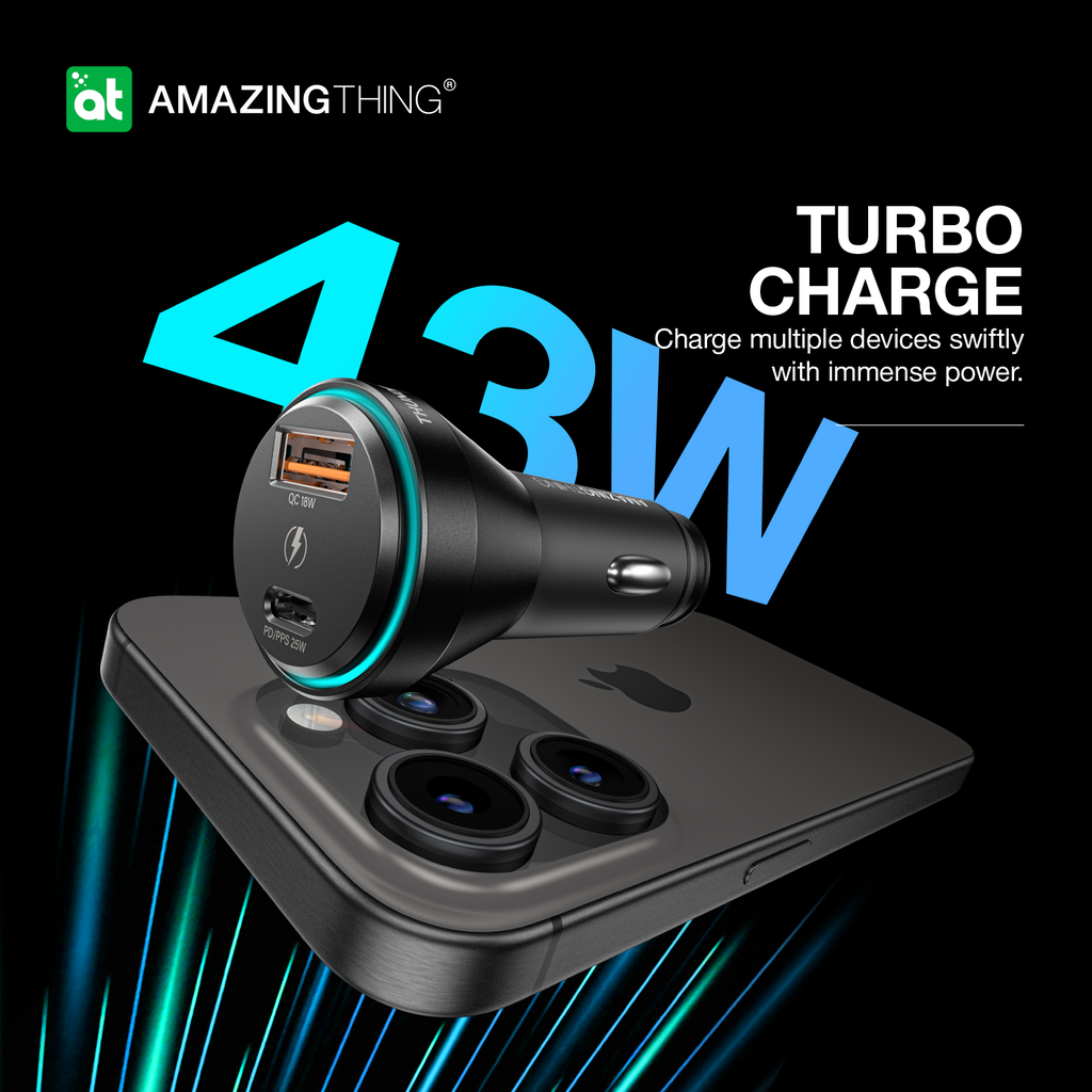 AMAZING THING FLEXIPOWER PRO PD43W 2 PORT CAR CHARGER AMAZING THING FLEXIPOWER PRO PD43W 2 PORT CAR CHARGER