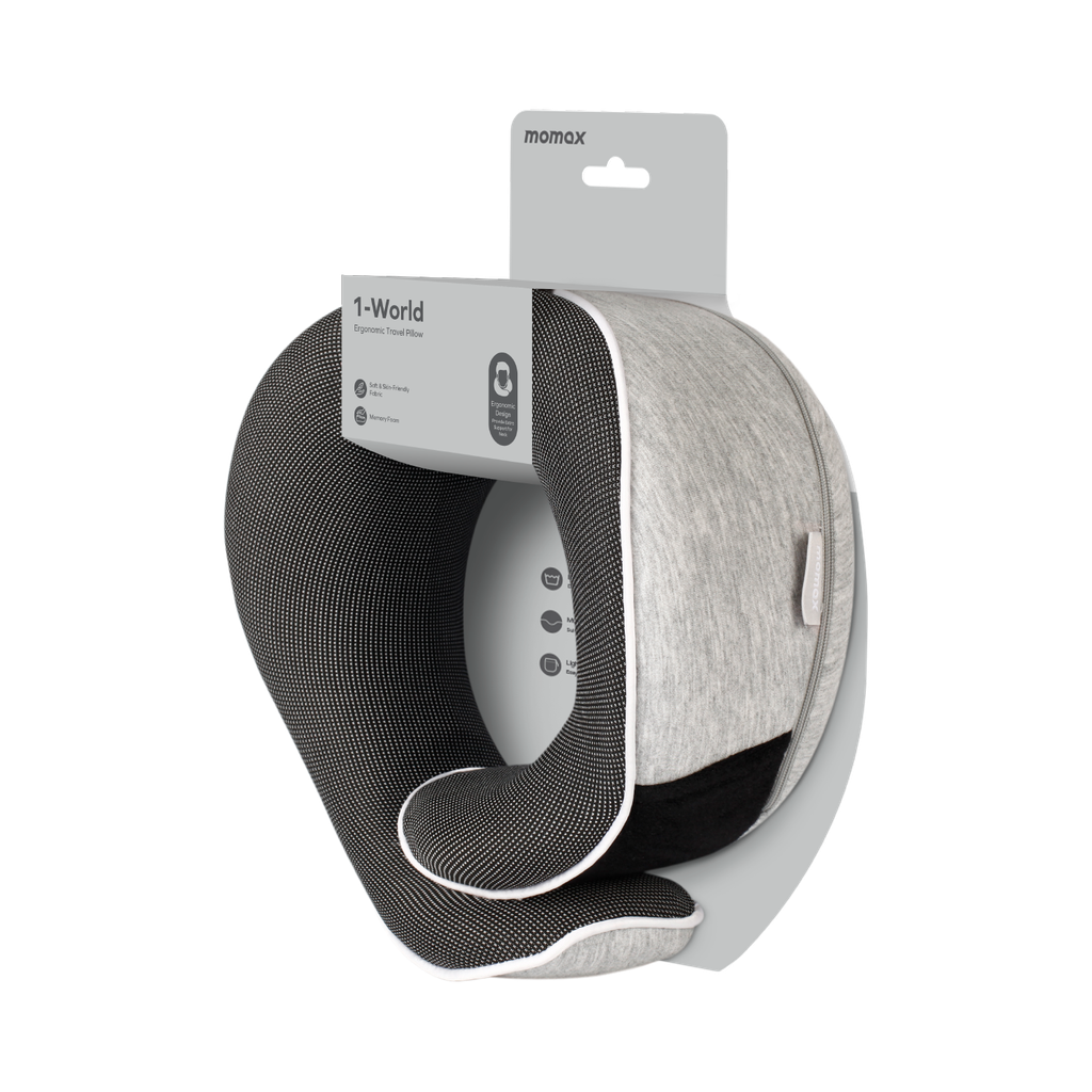 MOMAX 1-WORLD ERGONOMIC TRAVEL PILLOW Grey MOMAX 1-WORLD ERGONOMIC TRAVEL PILLOW Grey