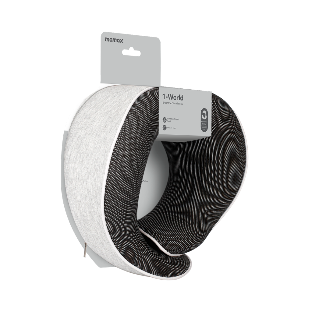 MOMAX 1-WORLD ERGONOMIC TRAVEL PILLOW Grey MOMAX 1-WORLD ERGONOMIC TRAVEL PILLOW Grey