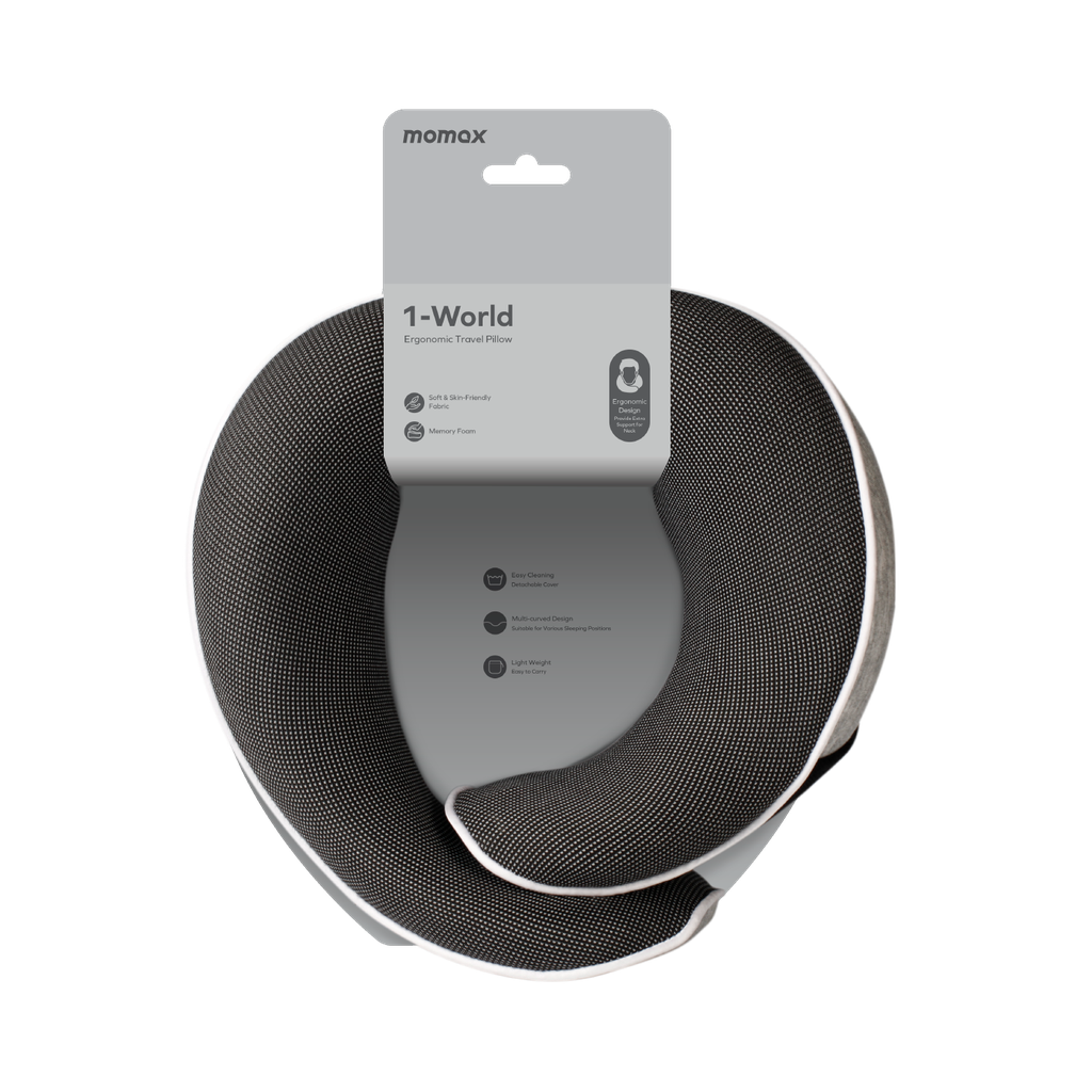 MOMAX 1-WORLD ERGONOMIC TRAVEL PILLOW Grey MOMAX 1-WORLD ERGONOMIC TRAVEL PILLOW Grey