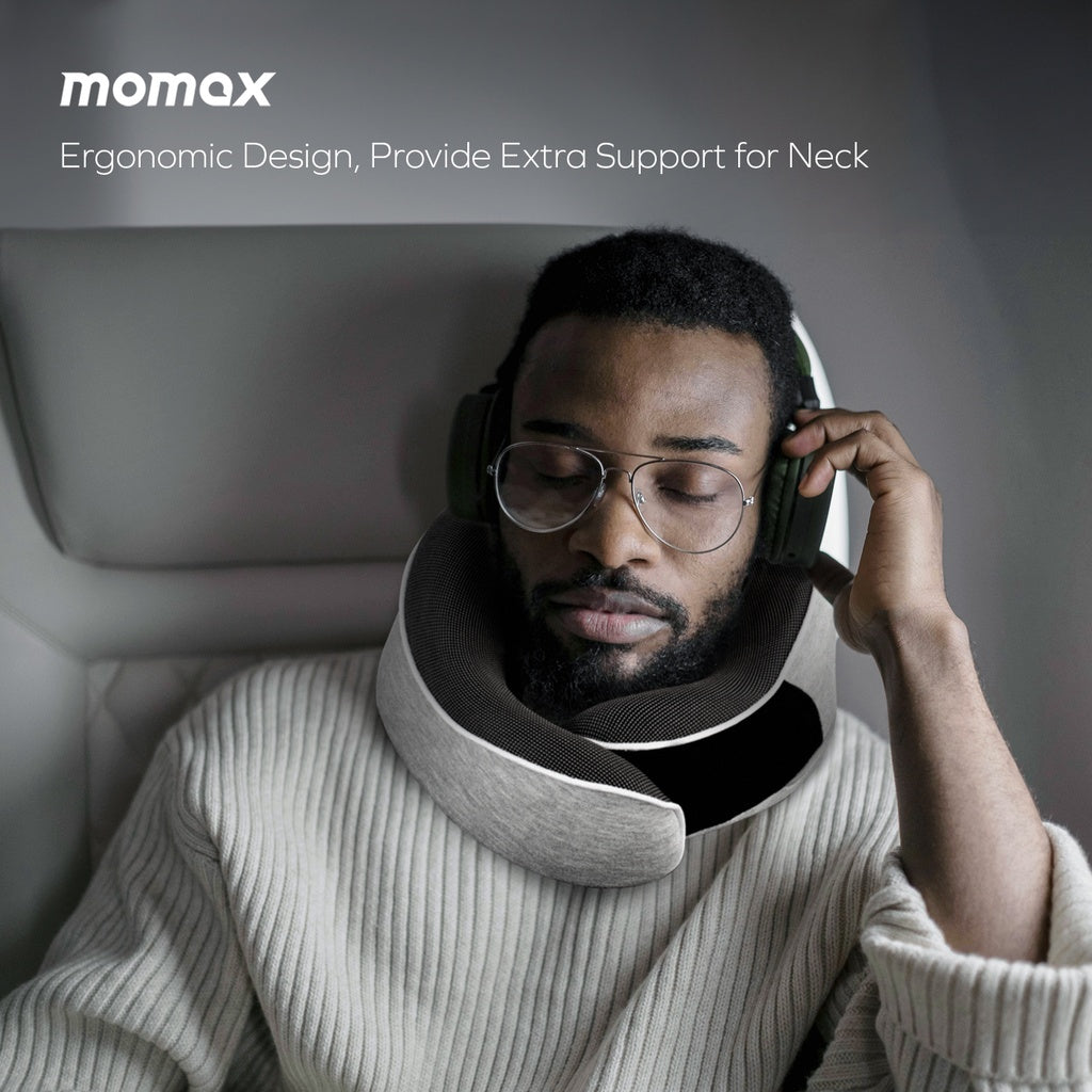 MOMAX 1-WORLD ERGONOMIC TRAVEL PILLOW Grey MOMAX 1-WORLD ERGONOMIC TRAVEL PILLOW Grey