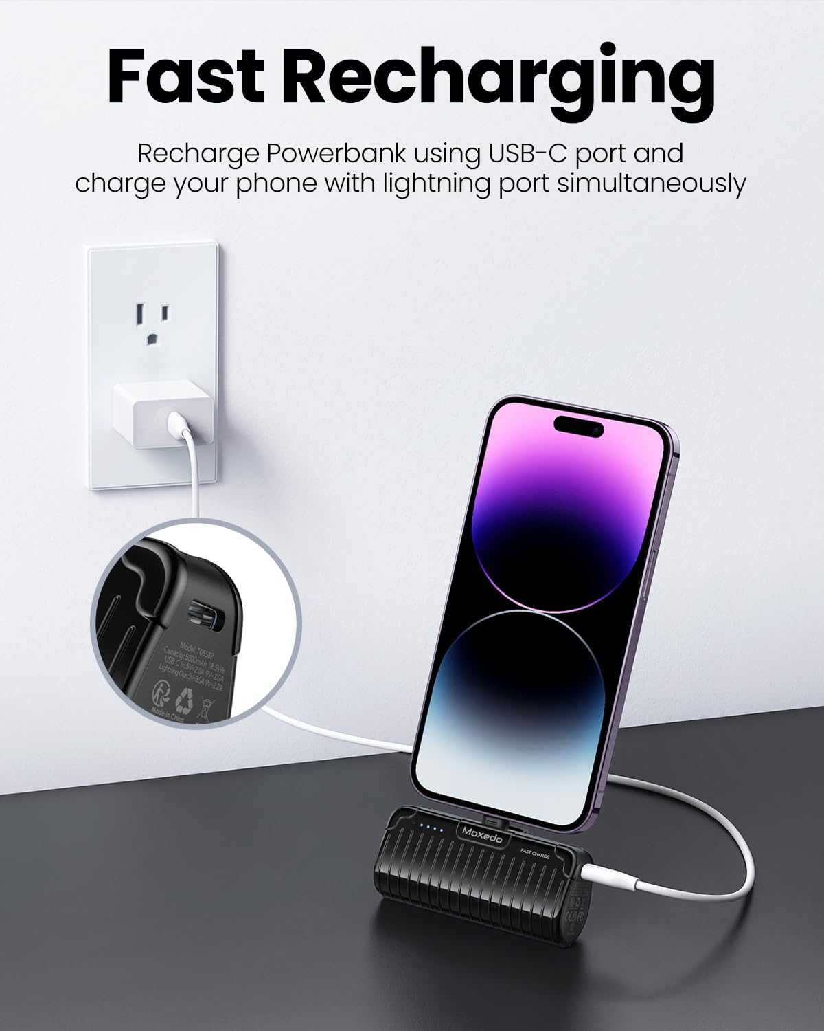 Moxedo Capsule Mini Lightning Power Bank 5000 MAH - Black
