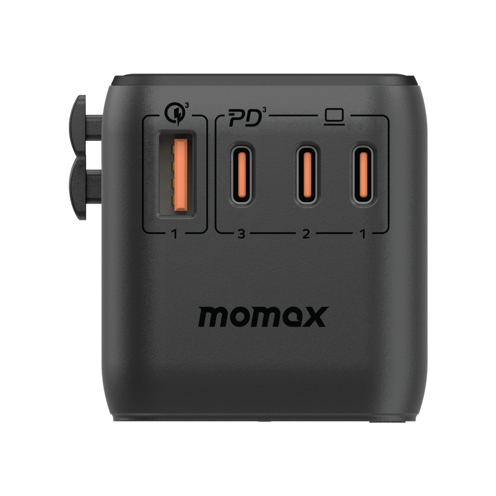 MOMAX 1-WORLD 140W GAN 4 PORTS AC TRAVEL ADAPTER INCLUDING 140W USB-C TO USB-C CABLE MOMAX 1-WORLD 140W GAN 4 PORTS AC TRAVEL ADAPTER INCLUDING 140W USB-C TO USB-C CABLE