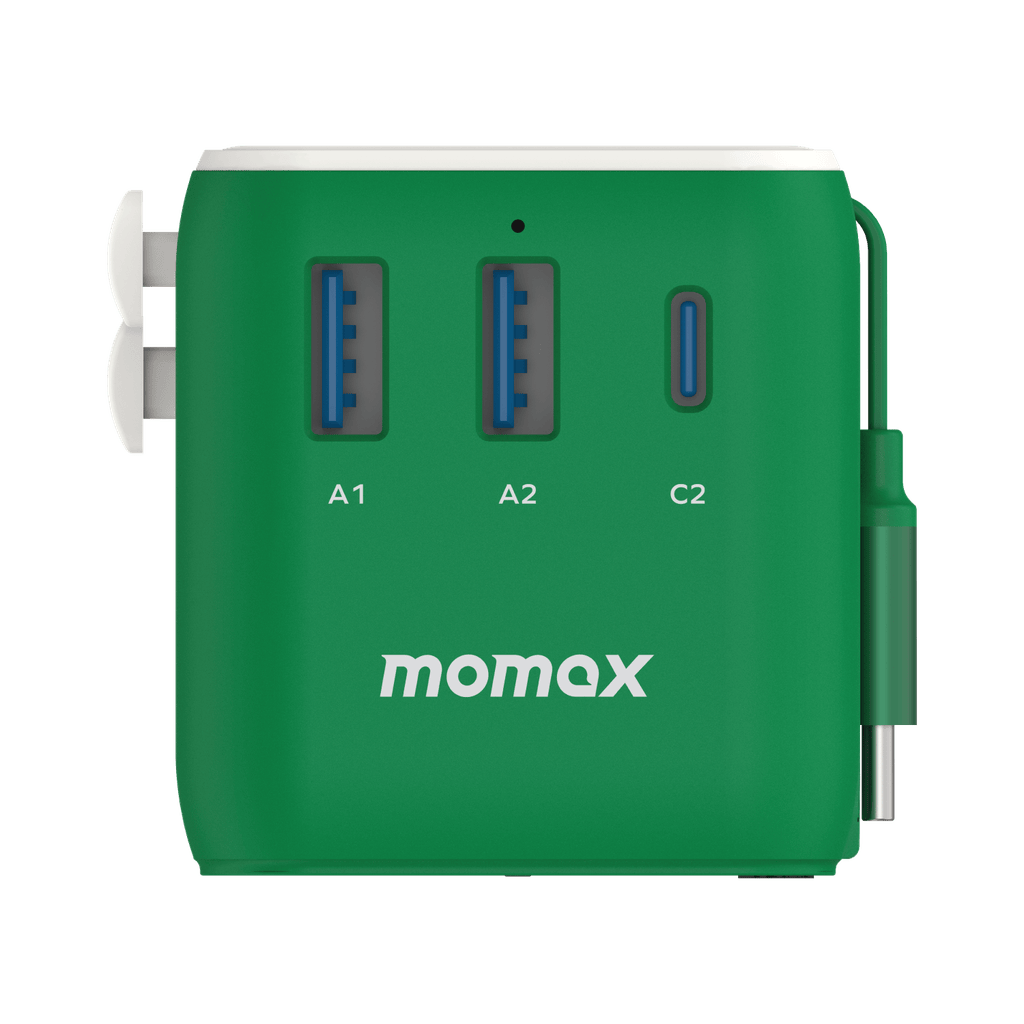 MOMAX 1-WORLD 25W 3 PORT WITH BUILT-IN USB-C CABLE AC TRAVEL ADAPTOR MOMAX 1-WORLD 25W 3 PORT WITH BUILT-IN USB-C CABLE AC TRAVEL ADAPTOR