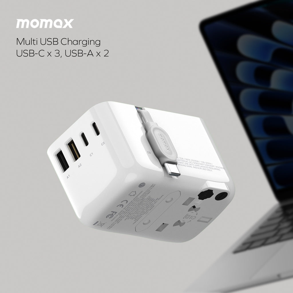 MOMAX 1-WORLD FLOW 35W 4 PORT WITH BUILT-IN USB-C CABLE TRAVEL ADAPTOR (Whte) MOMAX 1-WORLD FLOW 35W 4 PORT WITH BUILT-IN USB-C CABLE TRAVEL ADAPTOR (Whte)