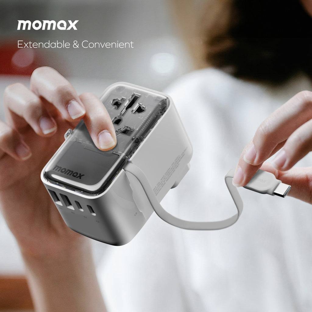 MOMAX 1-WORLD FLOW 35W 4 PORT WITH BUILT-IN USB-C CABLE TRAVEL ADAPTOR (Whte) MOMAX 1-WORLD FLOW 35W 4 PORT WITH BUILT-IN USB-C CABLE TRAVEL ADAPTOR (Whte)