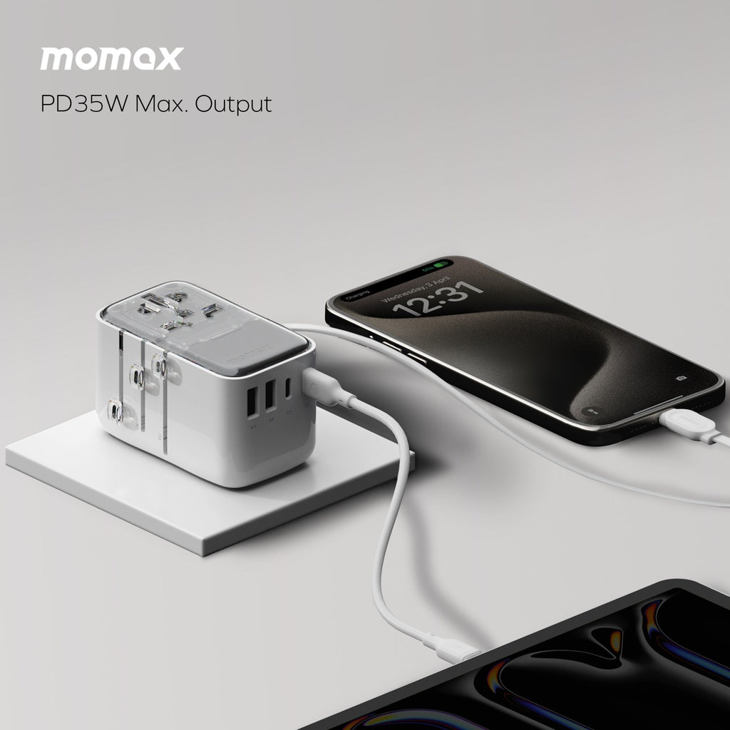 MOMAX 1-WORLD FLOW 35W 4 PORT WITH BUILT-IN USB-C CABLE TRAVEL ADAPTOR (Whte) MOMAX 1-WORLD FLOW 35W 4 PORT WITH BUILT-IN USB-C CABLE TRAVEL ADAPTOR (Whte)