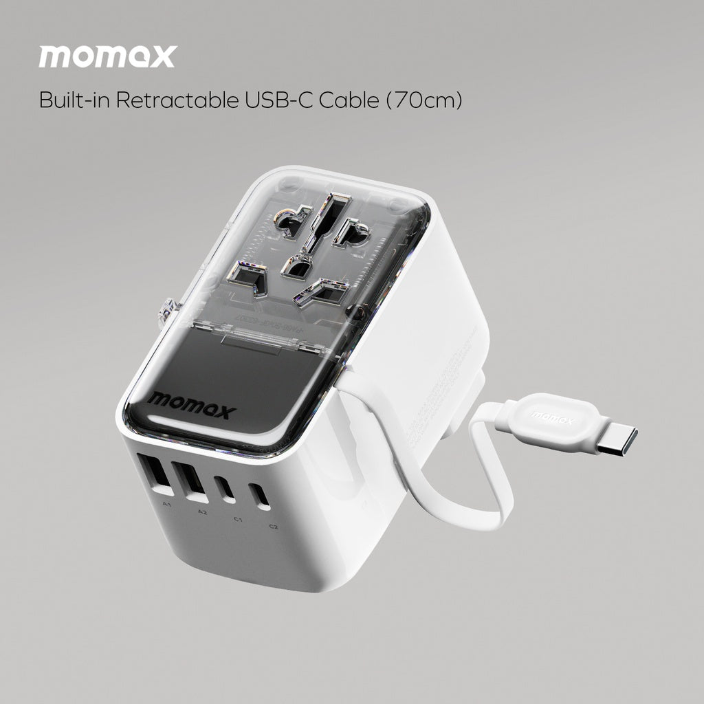 MOMAX 1-WORLD FLOW 35W 4 PORT WITH BUILT-IN USB-C CABLE TRAVEL ADAPTOR (Whte) MOMAX 1-WORLD FLOW 35W 4 PORT WITH BUILT-IN USB-C CABLE TRAVEL ADAPTOR (Whte)