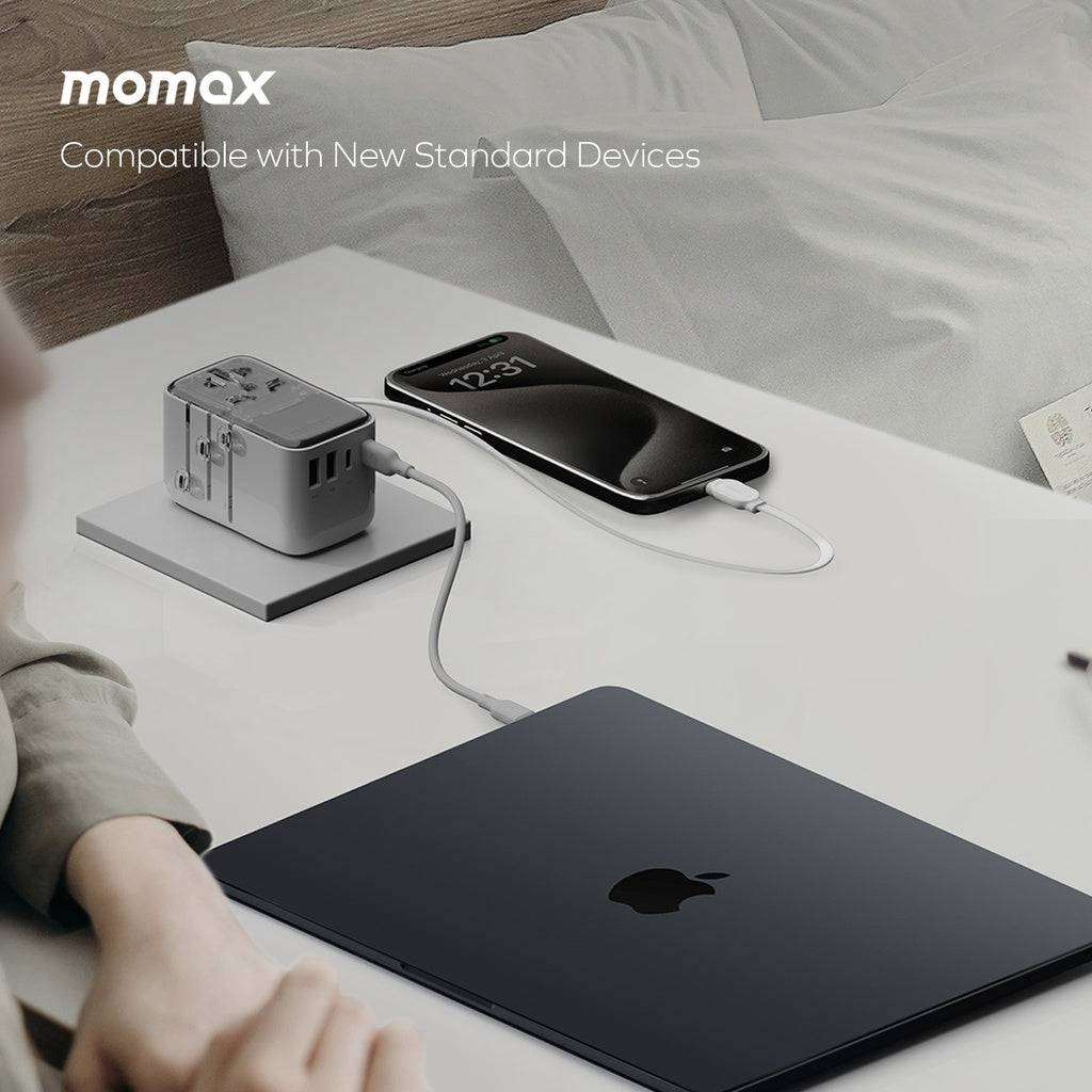 MOMAX 1-WORLD FLOW 35W 4 PORT WITH BUILT-IN USB-C CABLE TRAVEL ADAPTOR (Whte) MOMAX 1-WORLD FLOW 35W 4 PORT WITH BUILT-IN USB-C CABLE TRAVEL ADAPTOR (Whte)