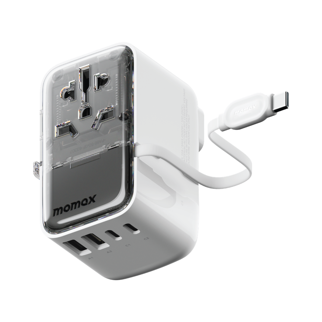 MOMAX 1-WORLD FLOW 35W 4 PORT WITH BUILT-IN USB-C CABLE TRAVEL ADAPTOR (Whte) MOMAX 1-WORLD FLOW 35W 4 PORT WITH BUILT-IN USB-C CABLE TRAVEL ADAPTOR (Whte)