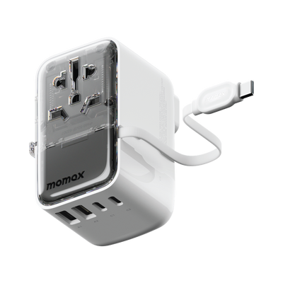 MOMAX 1-WORLD FLOW 35W 4 PORT WITH BUILT-IN USB-C CABLE TRAVEL ADAPTOR (Whte) - Best Buy Tech