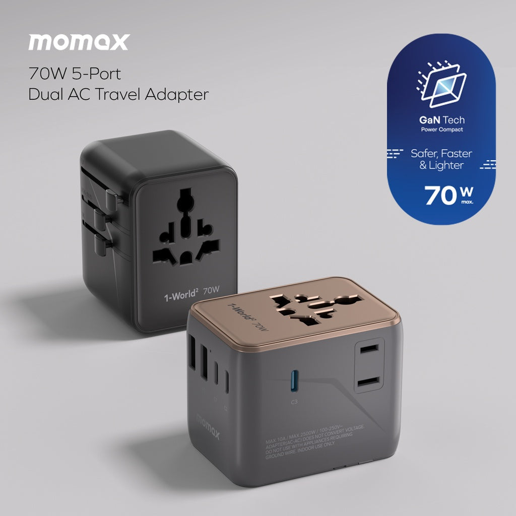 MOMAX 1-WORLD2 GAN 70W 5-PORT USB-C AC TRAVEL ADAPTOR MOMAX 1-WORLD2 GAN 70W 5-PORT USB-C AC TRAVEL ADAPTOR