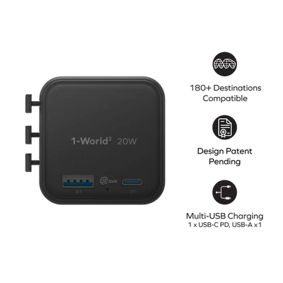 2-Port USB-A and USB-C GaN Travel Charger