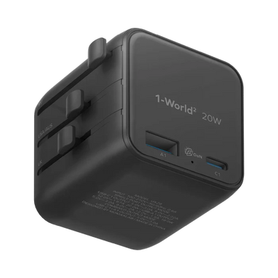Momax 1-World² 2-Port USB-A and USB-C GaN Travel Charger 20W - Black