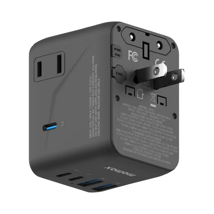 MOMAX 1-WORLD2 45W 5 PORT DUAL AC TRAVEL ADAPTOR