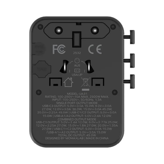 MOMAX 1-WORLD2 45W 5 PORT DUAL AC TRAVEL ADAPTOR