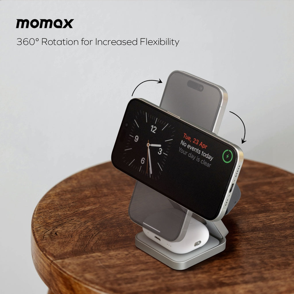 Momax Q2 Mag Go QI 2 15w 3in1 Magnetic Wireless Charging Stand Momax Q2 Mag Go QI 2 15w 3in1 Magnetic Wireless Charging Stand