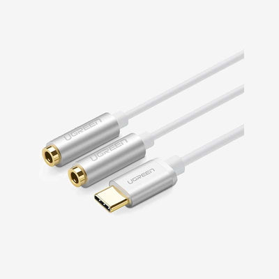 UGREEN USB Type C Male to 3.5mm 2 Female Audio Cable 25cm (Silver) alamat.me