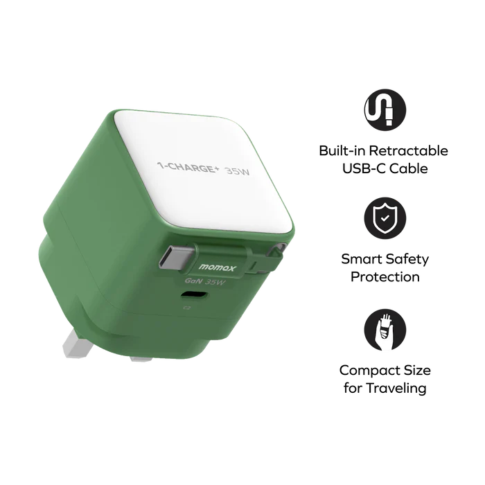 1-Charge+ 1-Port GaN Charger With Built-In USB-C Cable 35W