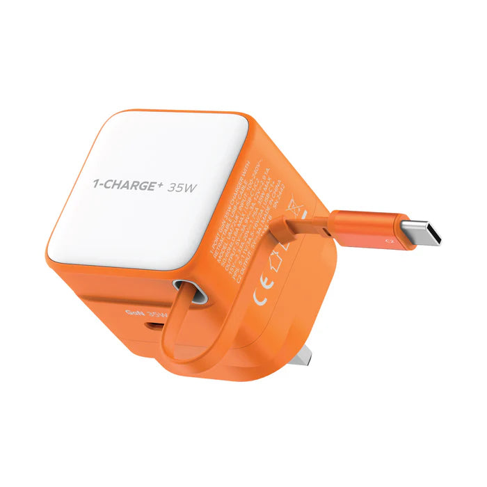 1-Charge+ 1-Port GaN Charger With Built-In USB-C Cable 35W