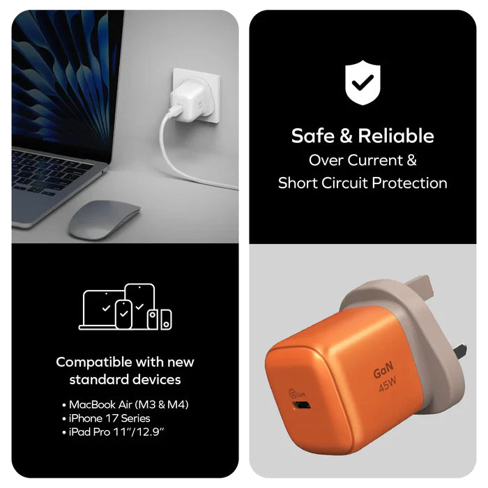 MOMAX 1-CHARGE 45W 1-PORT GAN CHARGER 1X USB-C - ORANGE