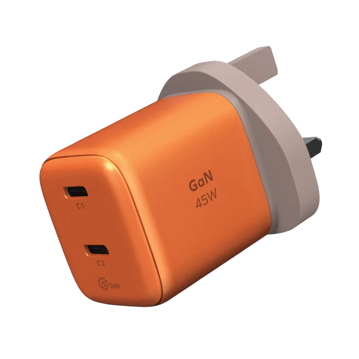 MOMAX 1-CHARGE 45W 2-PORT GAN CHARGER 2X USB-C - ORANGE