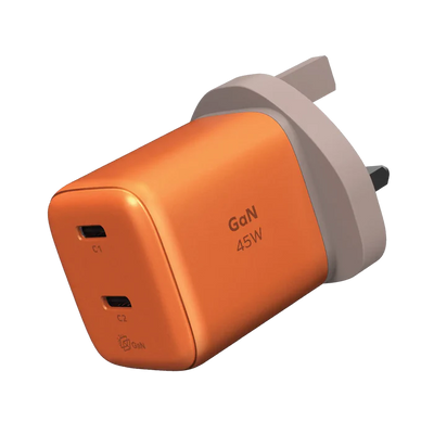 MOMAX 1-CHARGE 45W 2-PORT GAN CHARGER 2X USB-C - ORANGE