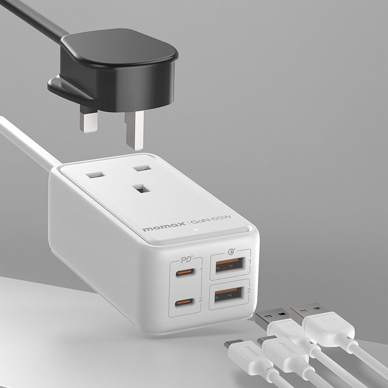 MOMAX ONEPLUG 65W GAN EXTENSION CORD WITH USB MOMAX ONEPLUG 65W GAN EXTENSION CORD WITH USB