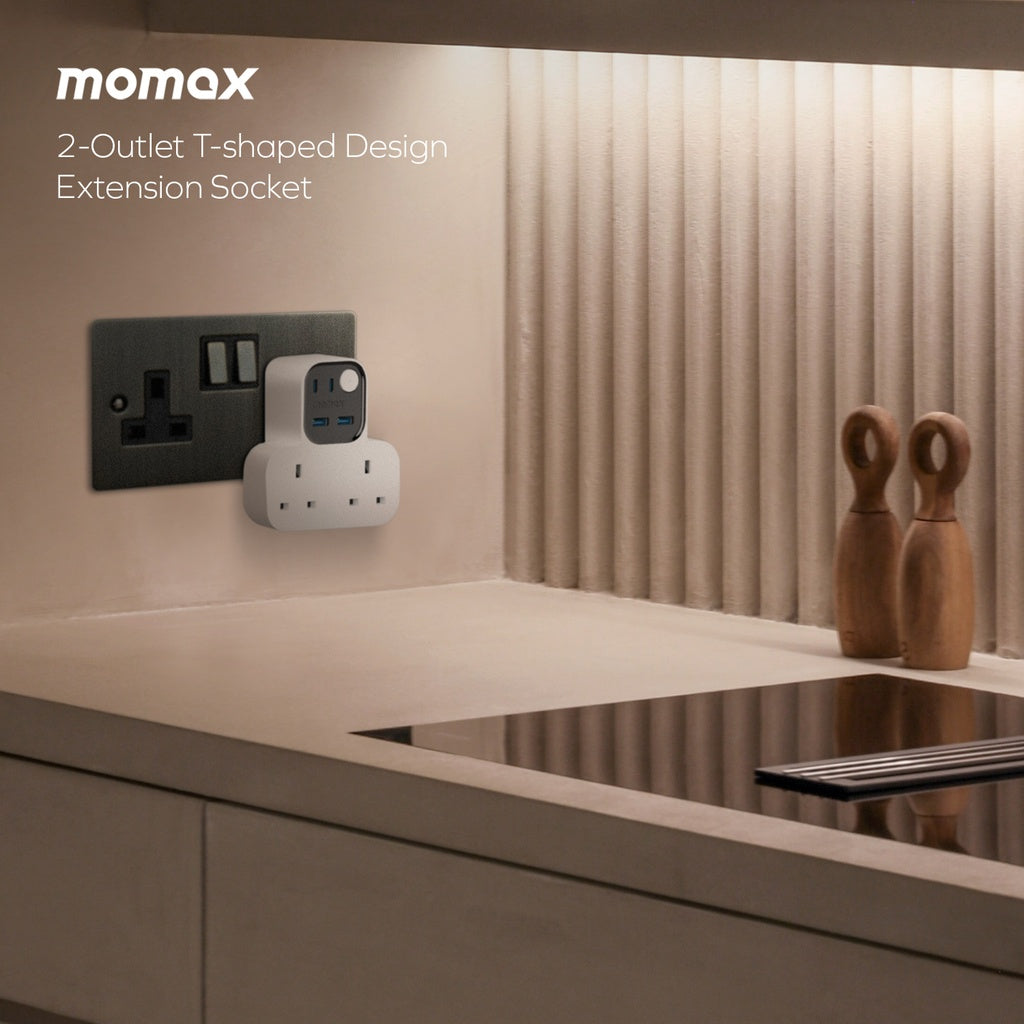 MOMAX 1-CHARGER WORK FLOW T-SHAPED EXTENTION 2 SOCKET WITH USB MOMAX 1-CHARGER WORK FLOW T-SHAPED EXTENTION 2 SOCKET WITH USB