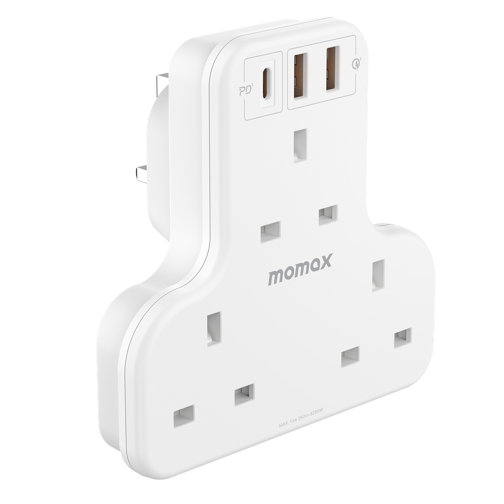 MOMAX ONEPLUG 3 OUTLET T-SHAPED EXTENSION SOCKET WITH USB MOMAX ONEPLUG 3 OUTLET T-SHAPED EXTENSION SOCKET WITH USB