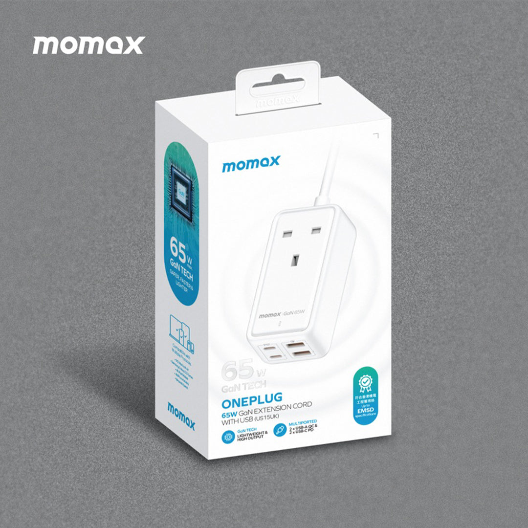 MOMAX ONEPLUG 65W GAN EXTENSION CORD WITH USB MOMAX ONEPLUG 65W GAN EXTENSION CORD WITH USB