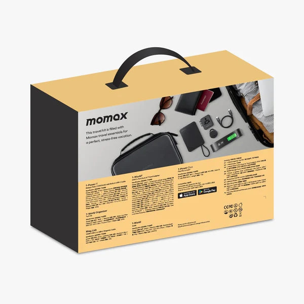 Momax 1-world Travel Essential Kit – 35w Adapter, 10k Power Bank, Cable, Tracker, Weighing Scale & Pouch