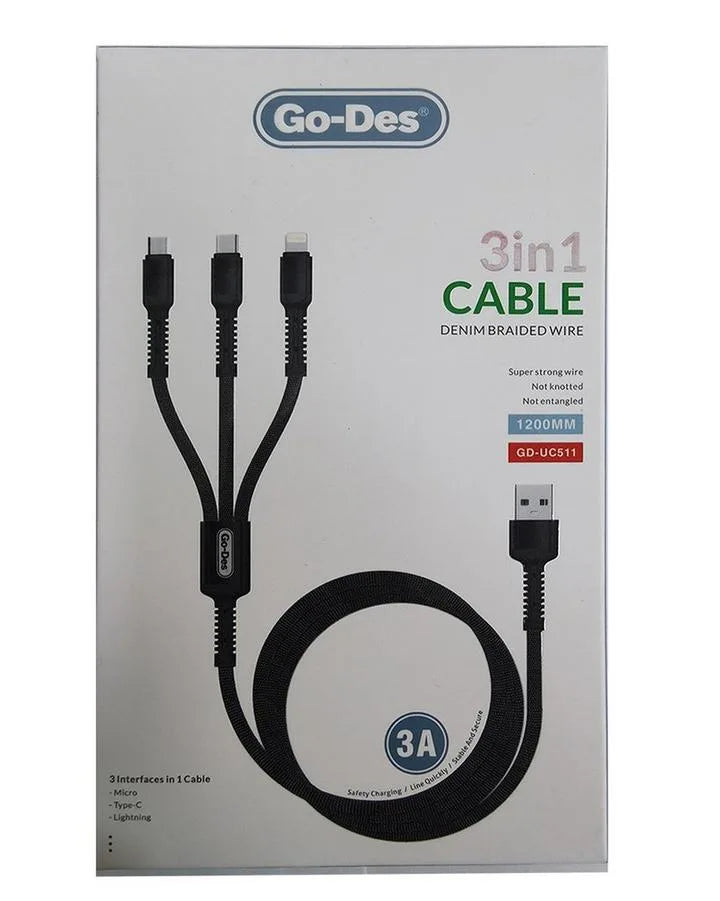 GO-DES 3 IN 1 QUICK CABLE 1.2m - Best Buy Tech